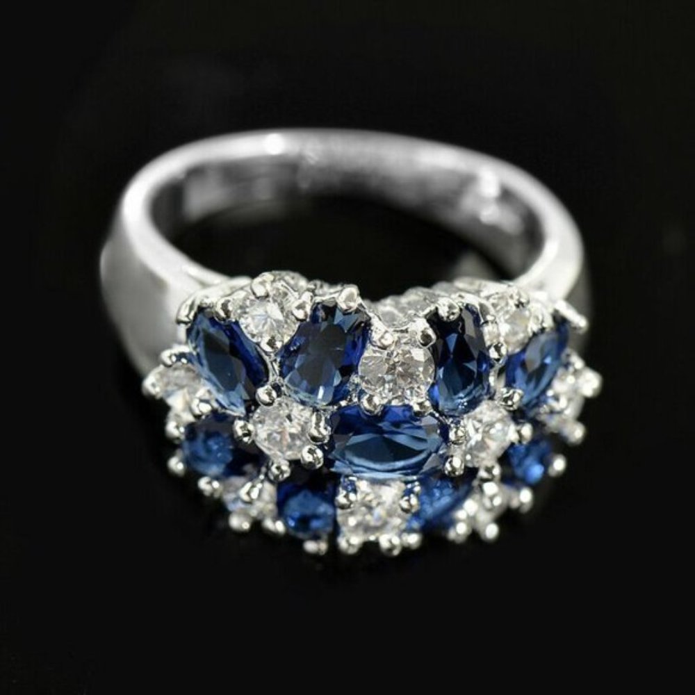 Beautiful Silver Blue White Sapphire Ring - Picture 2 of 3
